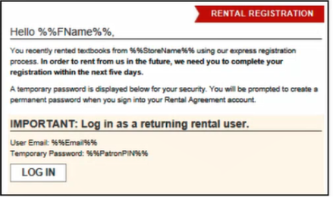 RALPH - Rental agreement registration email to a customer