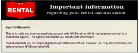 RALPH - Rental sending to collections email to a customer