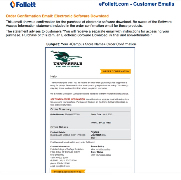 eFollett - Text Rental cust electronic dwnload confirmation email
