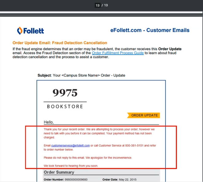 eFollett - Fraud Detection Cust email