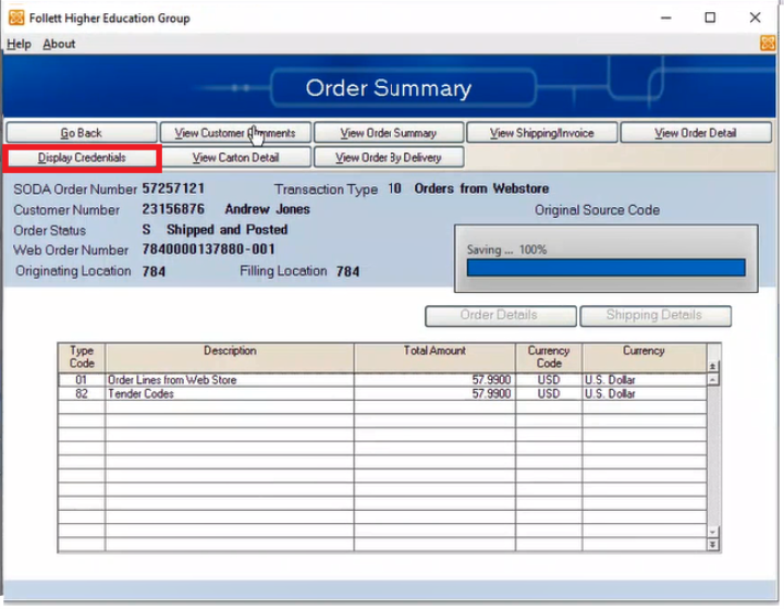 SODA - Order Summary Display Credentials