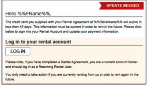 RALPH - Rental agreement collateral update Email to Customer