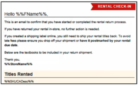 RALPH - Rental Check-in email to a customer