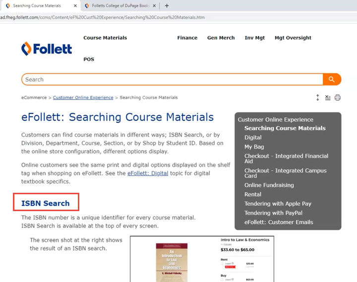 eFollett - TIP - Searching Course Materials - ISBN