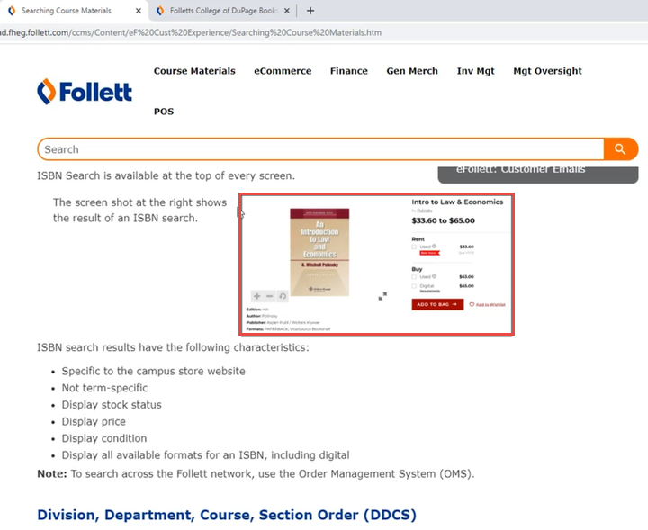 eFollett - TIP - Searching Course Materials - ISBN example