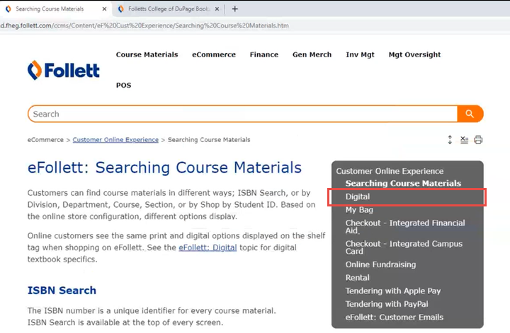 eFollett - TIP - Searching Course Materials - Digital