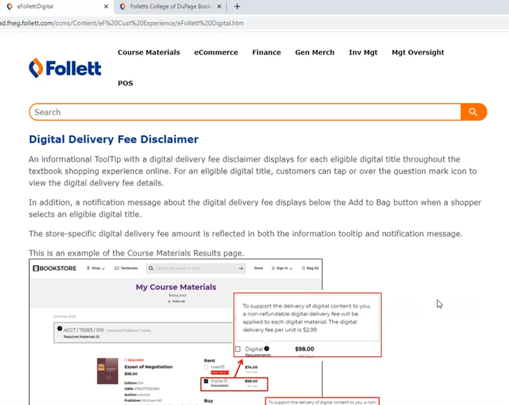 eFollett - TIP - Digital Delivery Fee Disclaimer