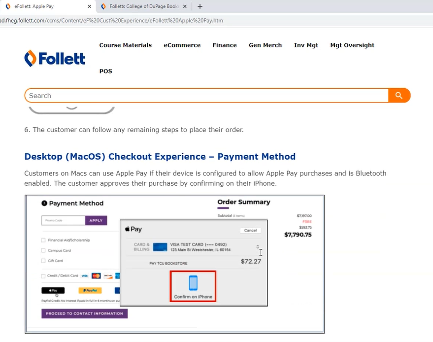 eFollett - TIP - Apple Pay customer confirms on Mobile